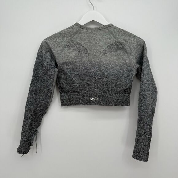 AYBL Gray Ombre Long Sleeve Workout Fitted Top Size Medium Cropped - Picture 7 of 7